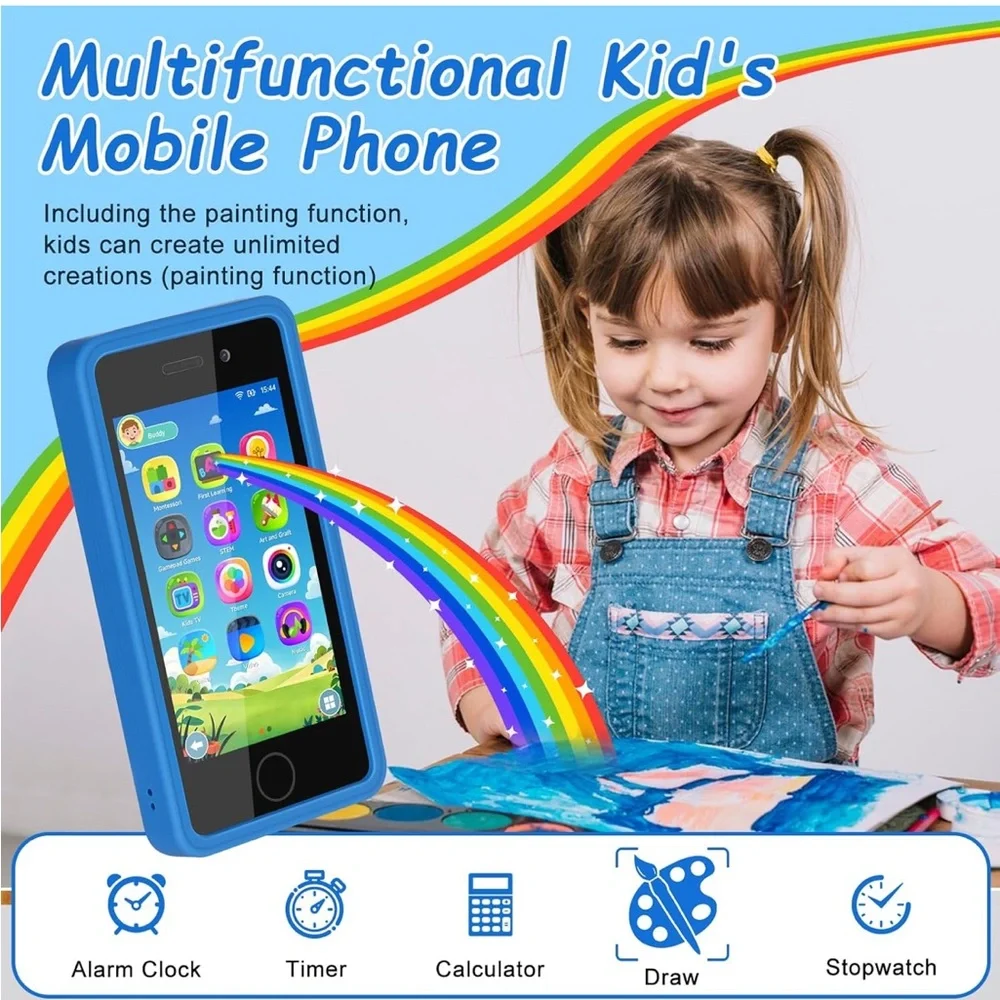 Kids Smart Phone Learning Toy Blue 3.97” Touchscreen Dual Camera Games NEW